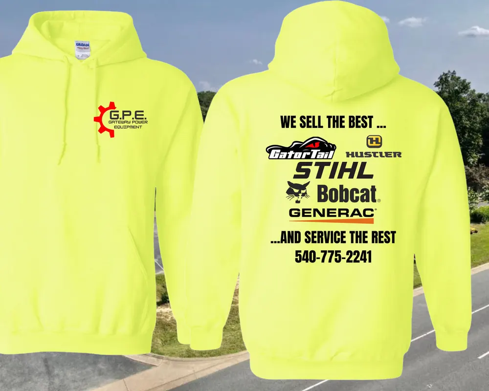 Gateway Power Equipment branded hoodie in safety green